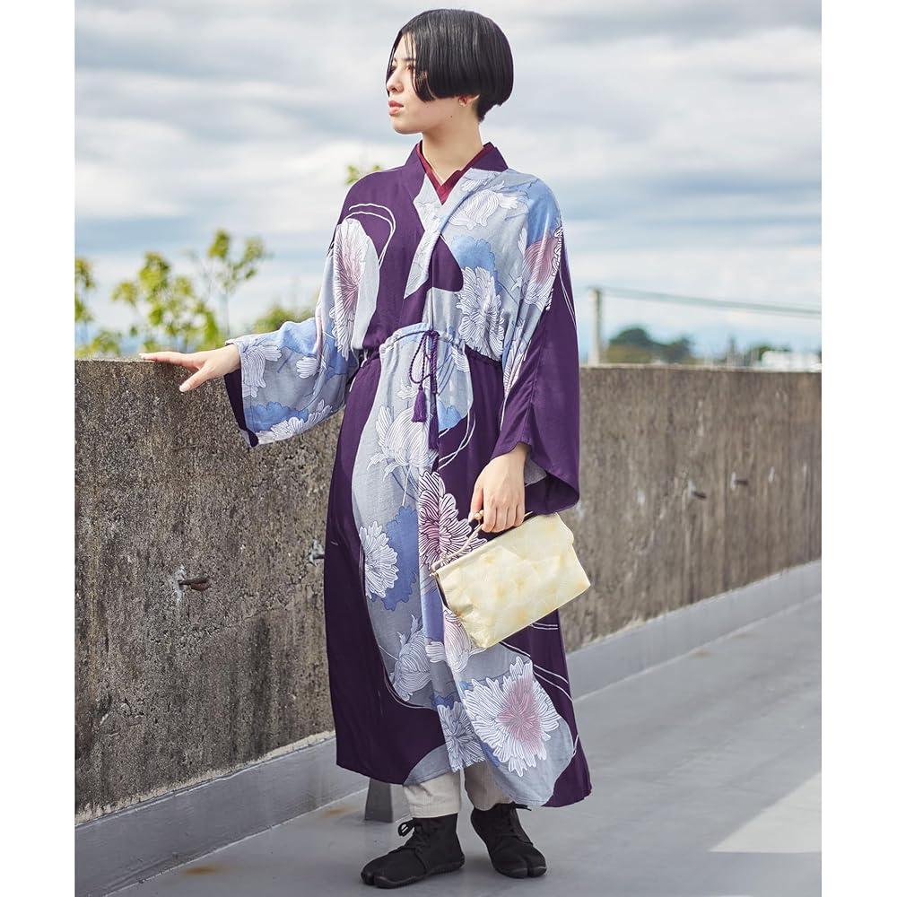 新品未使用❀3点セット 倭物やカヤ着物風ワンピース 羽織り 帯 和柄和風花柄和装 花々羽織付きワンピース】 着物風ワンピースと羽織のセット商品